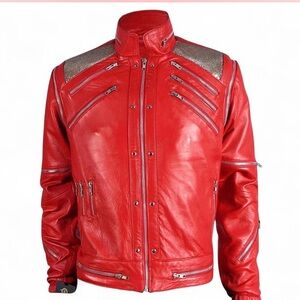 Stylish Red Leather Bomber Jacket
